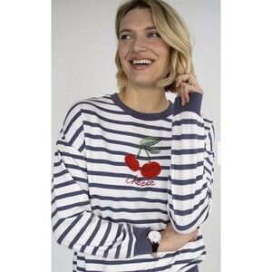 Cherry Navy Striped Crewneck by the brand Emily Daniels